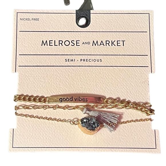 NWT Melrose And Market Semi-Precious Set Of 3 Gold Tone Druzy Bracelets - Picture 1 of 4